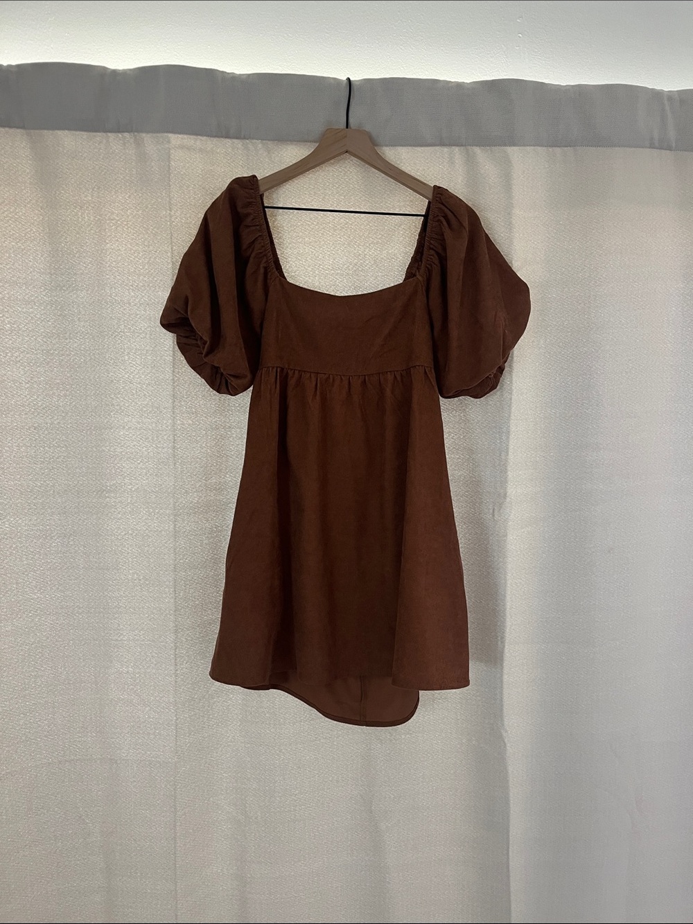 Chocolate Puff-Sleeve Mini Dress